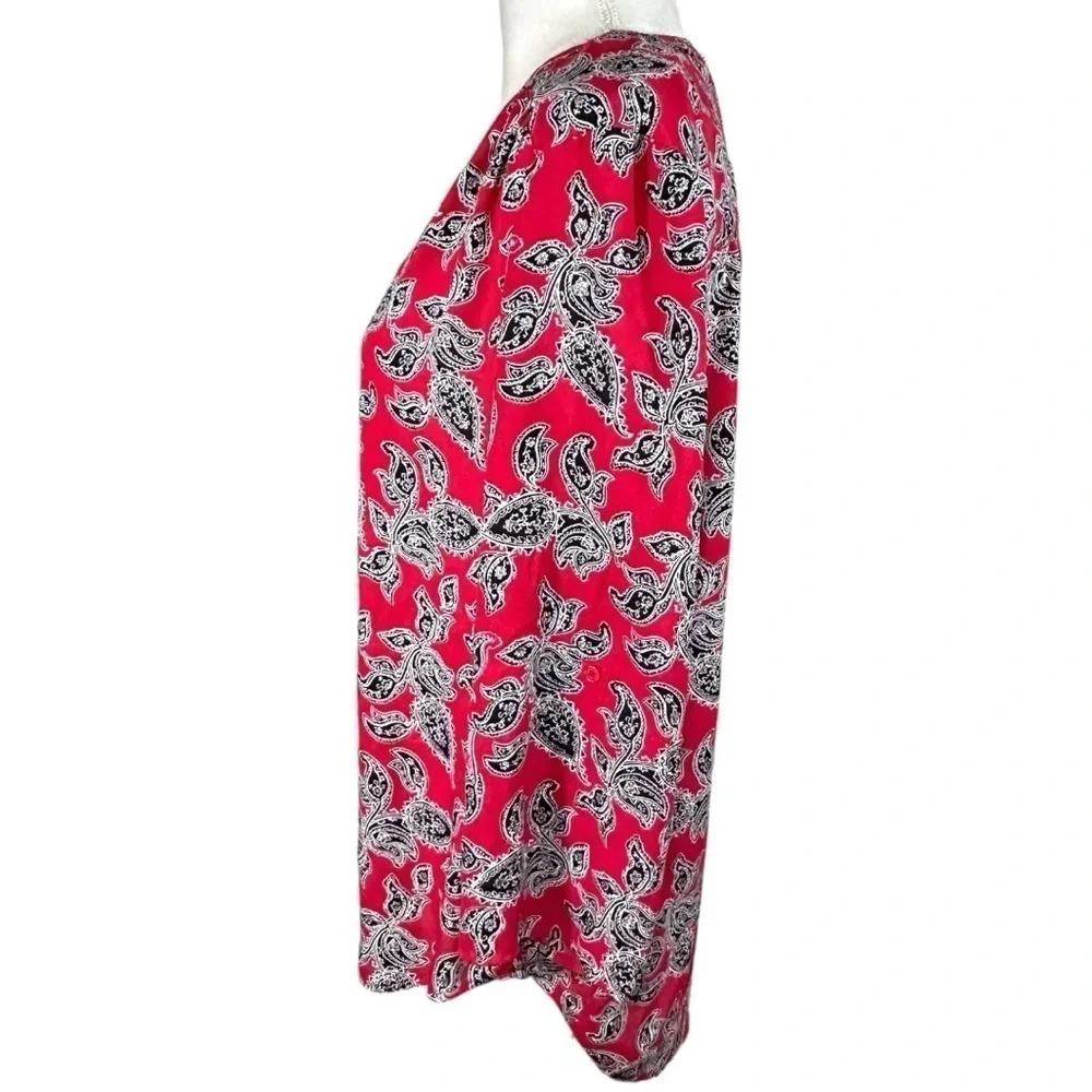 🌸Faded Glory- Red Paisley V Neck Tunic- Adj. Sleeve- Size 12-14 Large